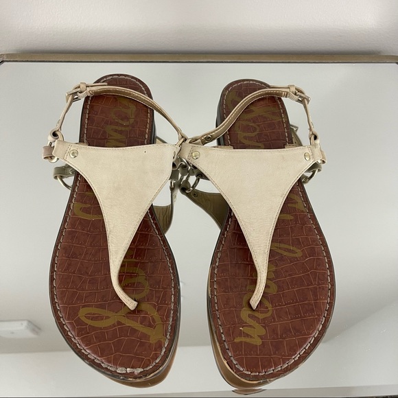 SAM EDELMAN Creme White Nubuck Leather Suede Greta Thong Sandal Flip Flops - Picture 7 of 12
